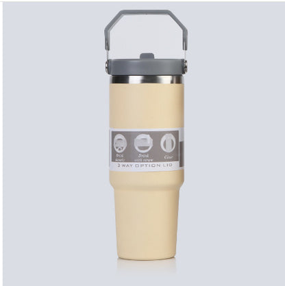 Portable Car Cup Stainless Steel Cup Travel Sports Water Bottle With Handle Cover Coffee Tumbler Cup